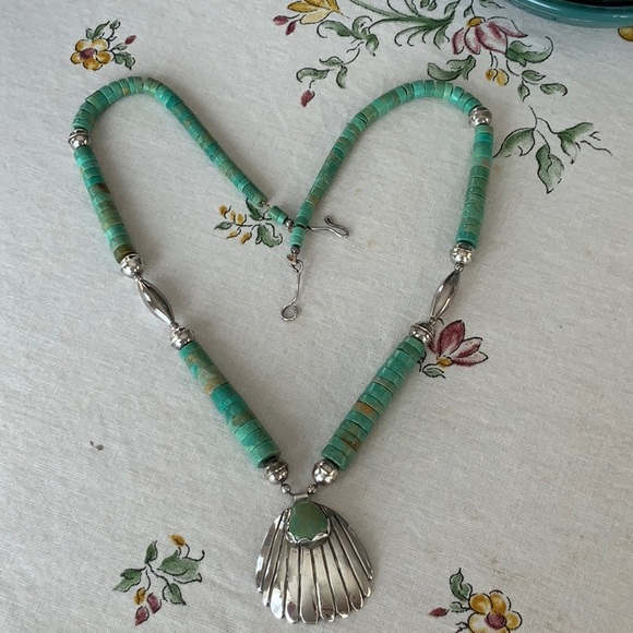 Vintage Southwestern Turquoise and Sterling Silver Necklace - Picture 2 of 4